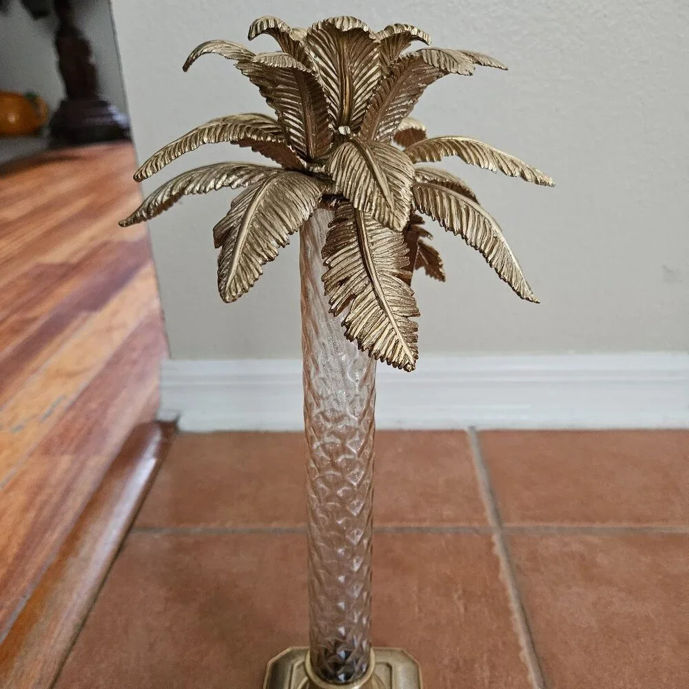 NWT JAY STRONGWATER FLORA & FAUNA PALM TREE ENAMEL CRYSTAL CANDLE HOLDER OBJET